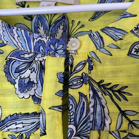 Loft Yellow with Blue Flowers Ruffle Sleeve Top Size Small - Picture 7 of 10